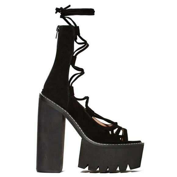 Jeffrey Campbell Adagio Suede Lace-Up Platform Heels in Black, Size 8.5 - Picture 2 of 11